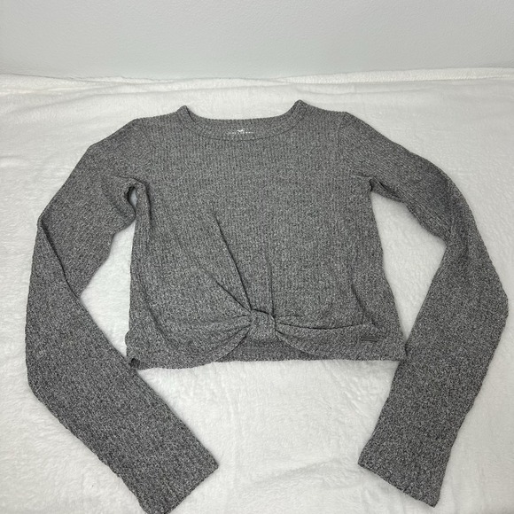 Hollister Tops - Hollister Women's Knit Cropped Long Sleeve Top Gray Front Knot Size XS